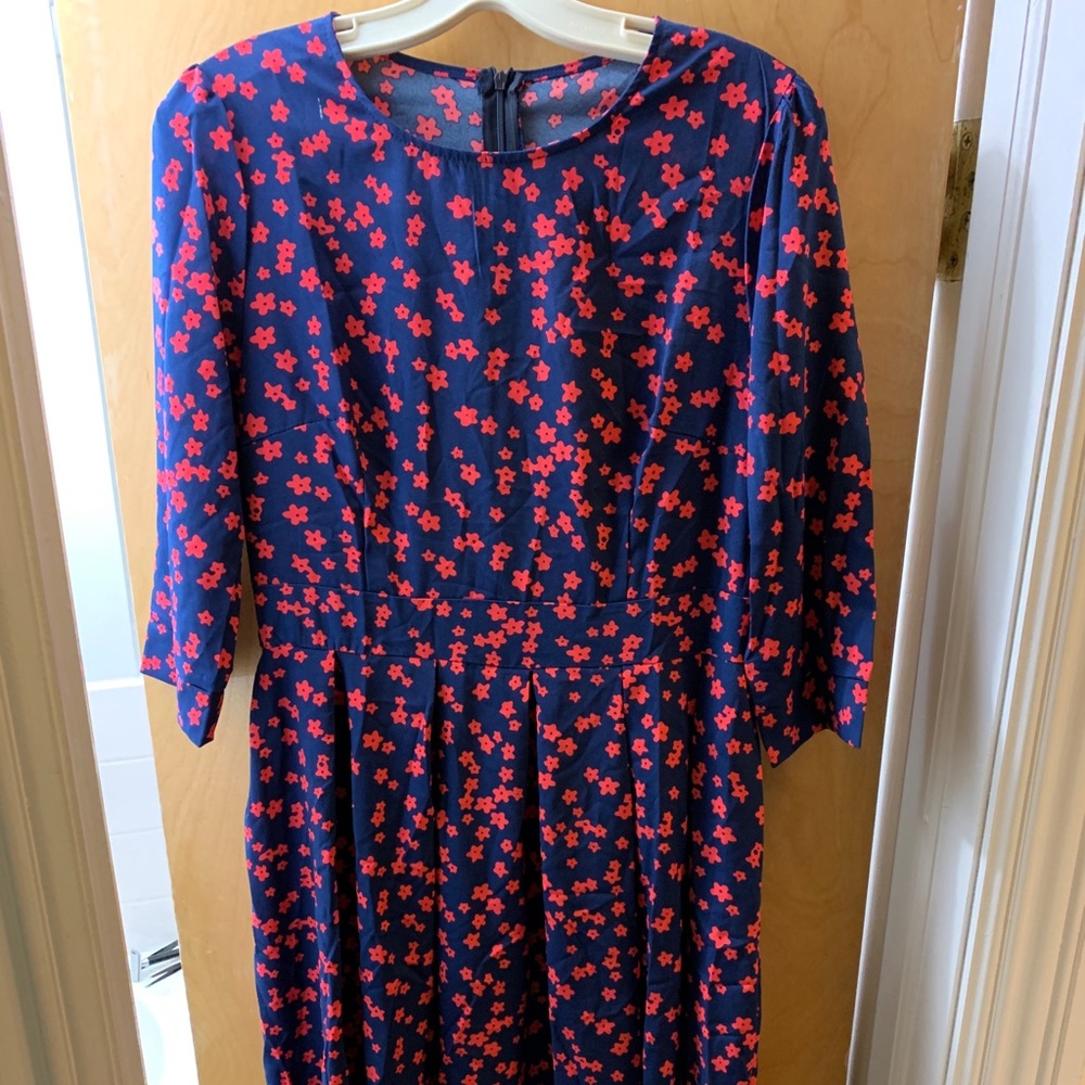 Red and blue floral dress